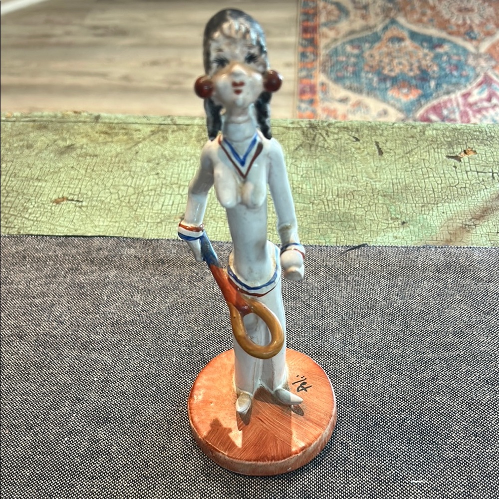 TP Ceramiche Italy Poli Sculpture Female w Racquet Tennis Pickleball Signed